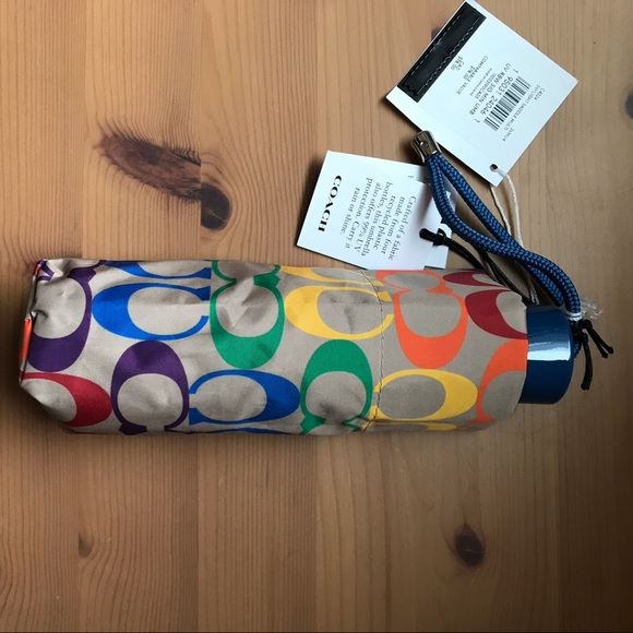 🌈 ❤️ Coach Uv Protection Mini Umbrella In Rainbow Signature *special edition* - Picture 4 of 9